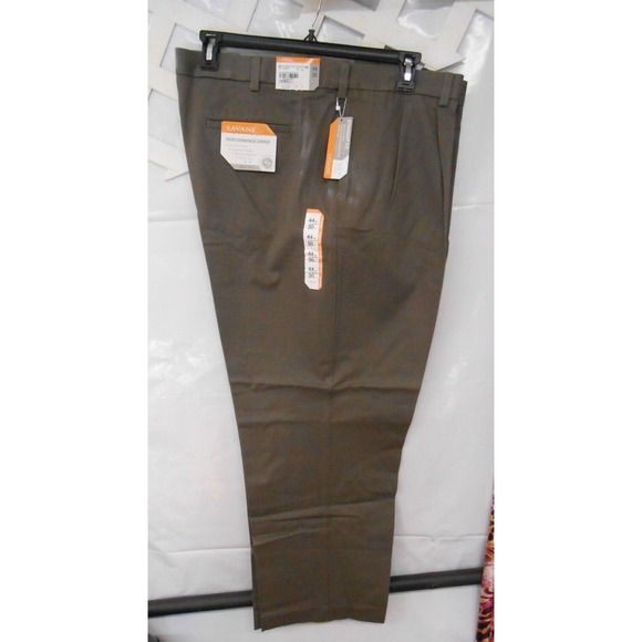 Savane Other - NEW Savane Mens Performance Comfort Chino Grey Pleats Slacks Dress Pants 44W 30L